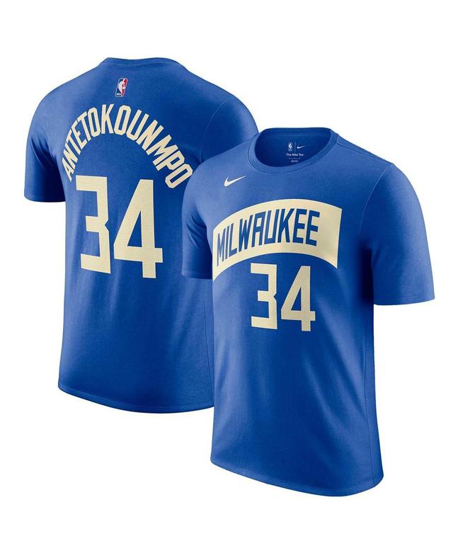 Mens Nike Giannis Antetokounmpo Royal Milwaukee Bucks 2023/24 City Edition Name and Number T-shirt Product Image