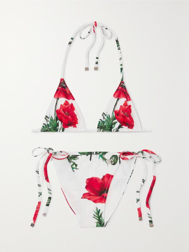 DOLCE & GABBANA Floral-print Triangle Halterneck Bikini In Red Product Image