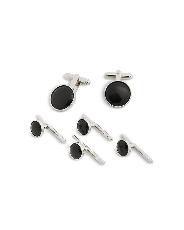 Mens 6-Piece Sterling Silver & Onyx Stud & Cufflink Set Product Image