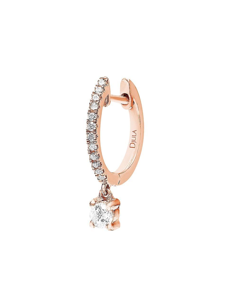 Womens Glam Rock 18K Rose Gold & Diamond Hanging Square Single Hoop Earring Product Image