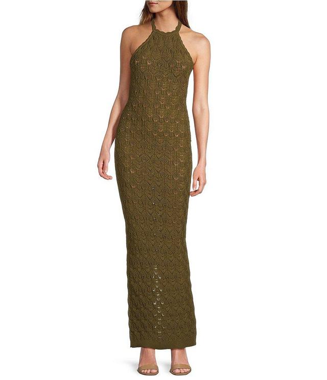 RONNY KOBO Kaiden Pointelle Knit Halter Neck Sleeveless Sheath Maxi Dress Product Image