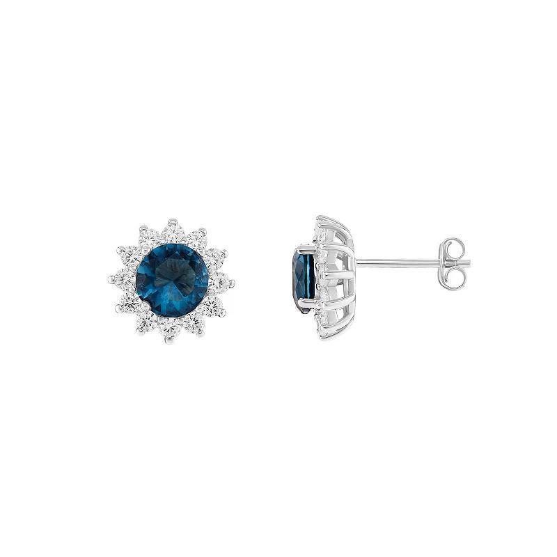 PRIMROSE Blue Spinel & Cubic Zirconia Starburst Stud Earrings, Womens, Silver Tone Blue Product Image