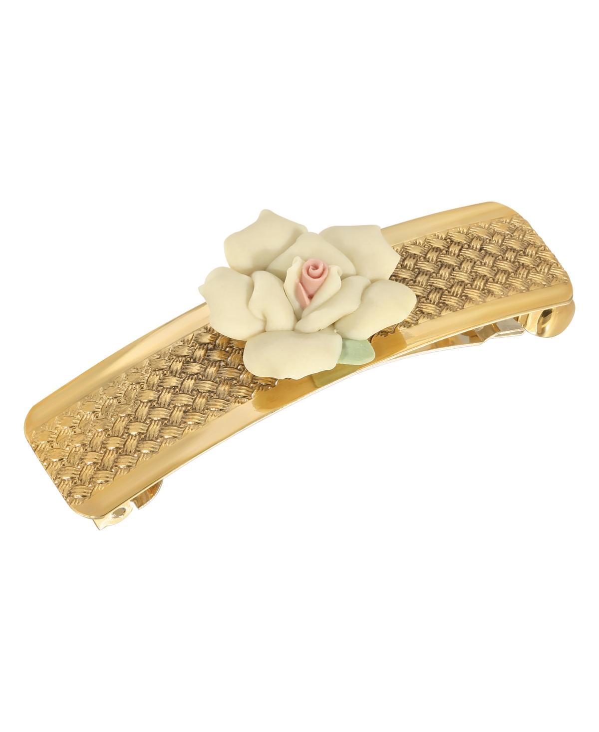 Womens Gold-Tone Small Porcelain Flower Hair Barrette Product Image