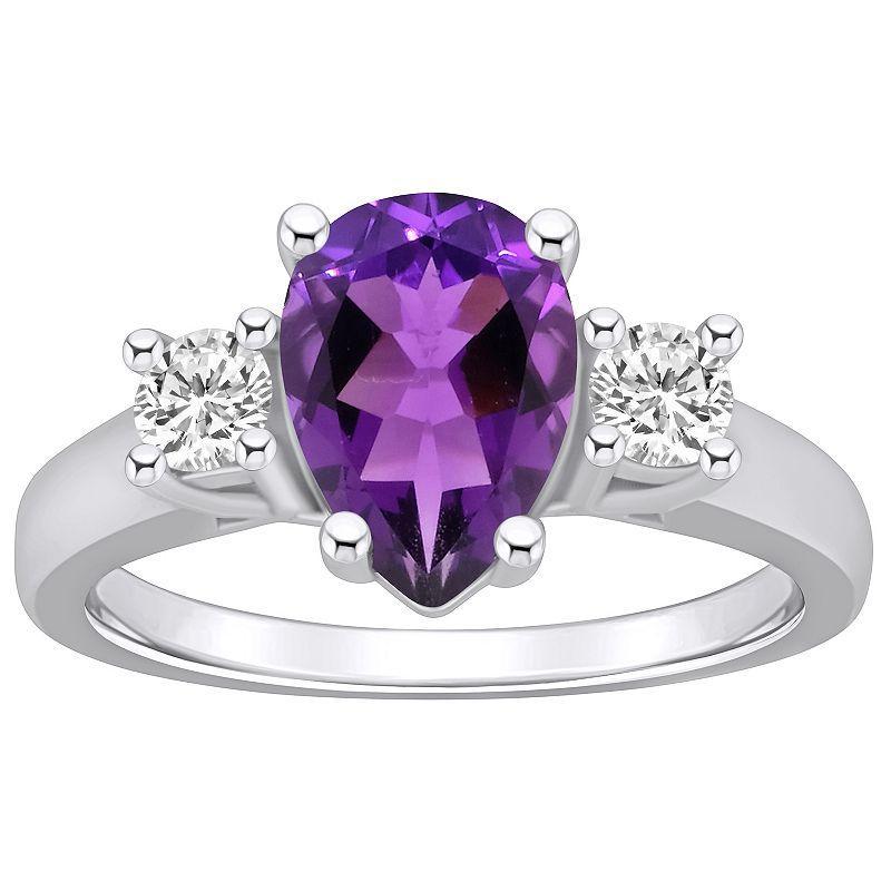 Alyson Layne 14k White Gold Pear Cut Amethyst & 1/3 Carat T.W. Diamond Ring, Womens Purple Product Image