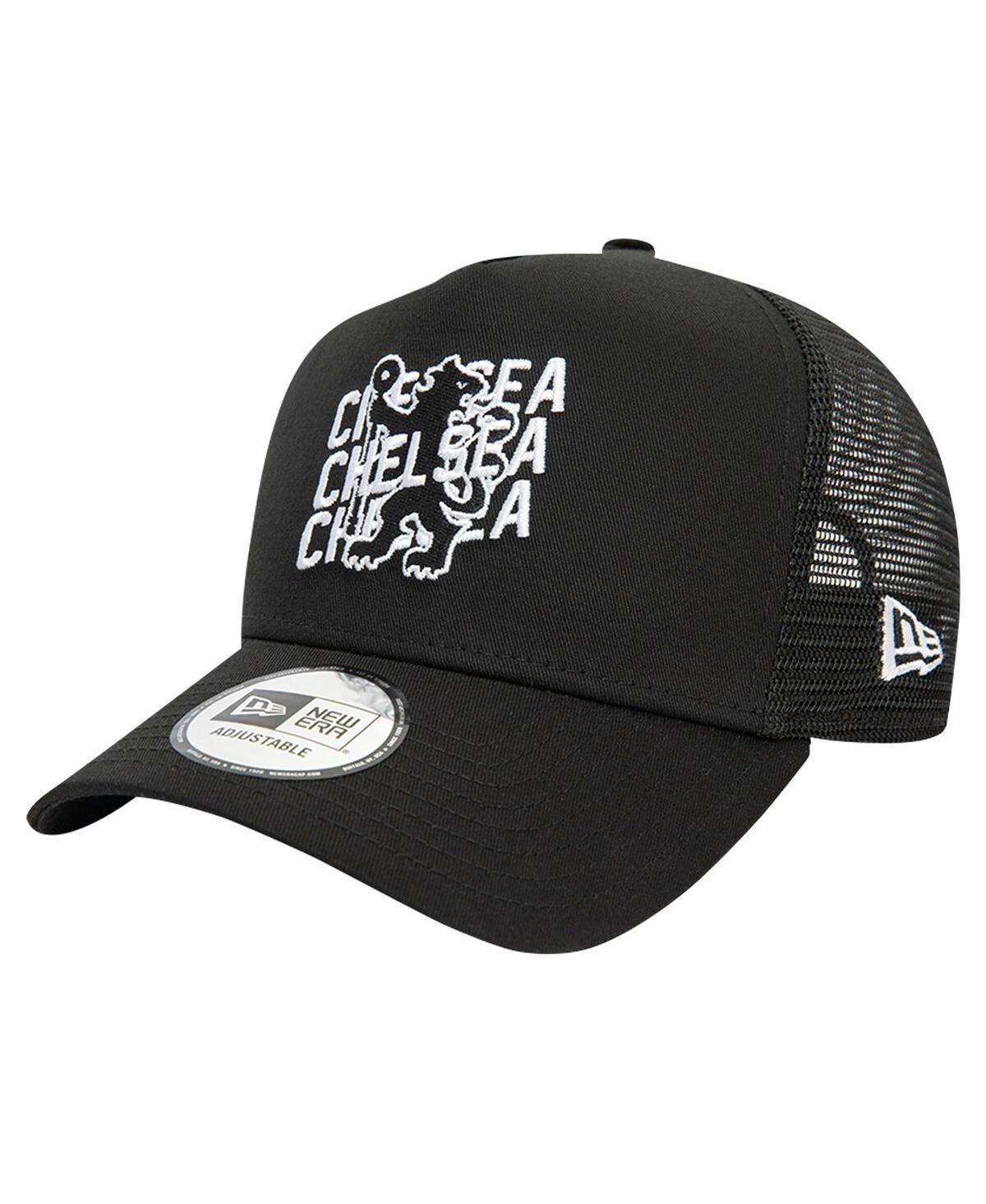 New Era Mens Black Chelsea Wordmark Overlay A-Frame Trucker 9FORTY Adjustable Hat Product Image