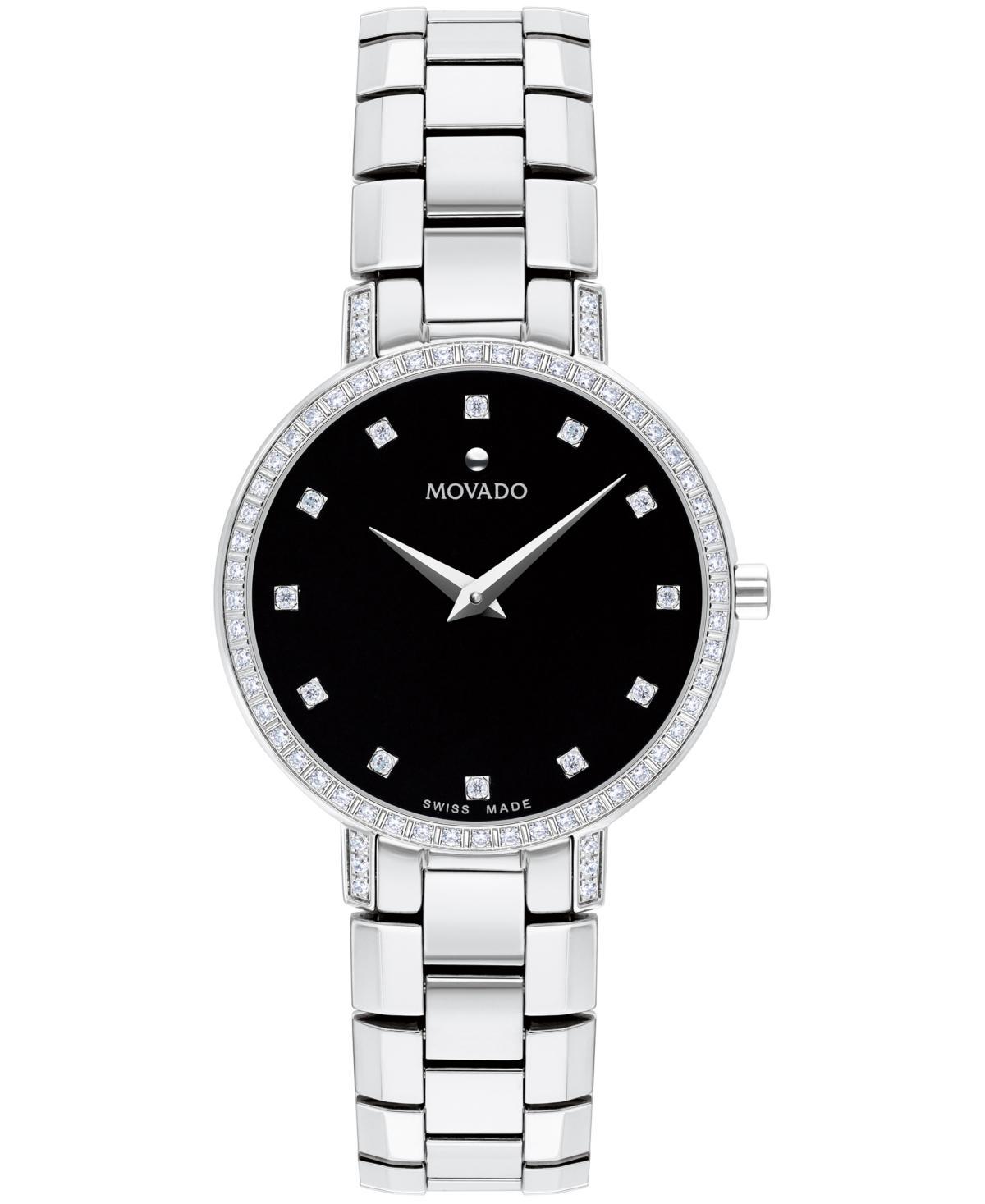 Movado Womens Swiss Faceto Diamond (1/4 ct. t.w.) Stainless Steel Bracelet Watch 28mm Product Image