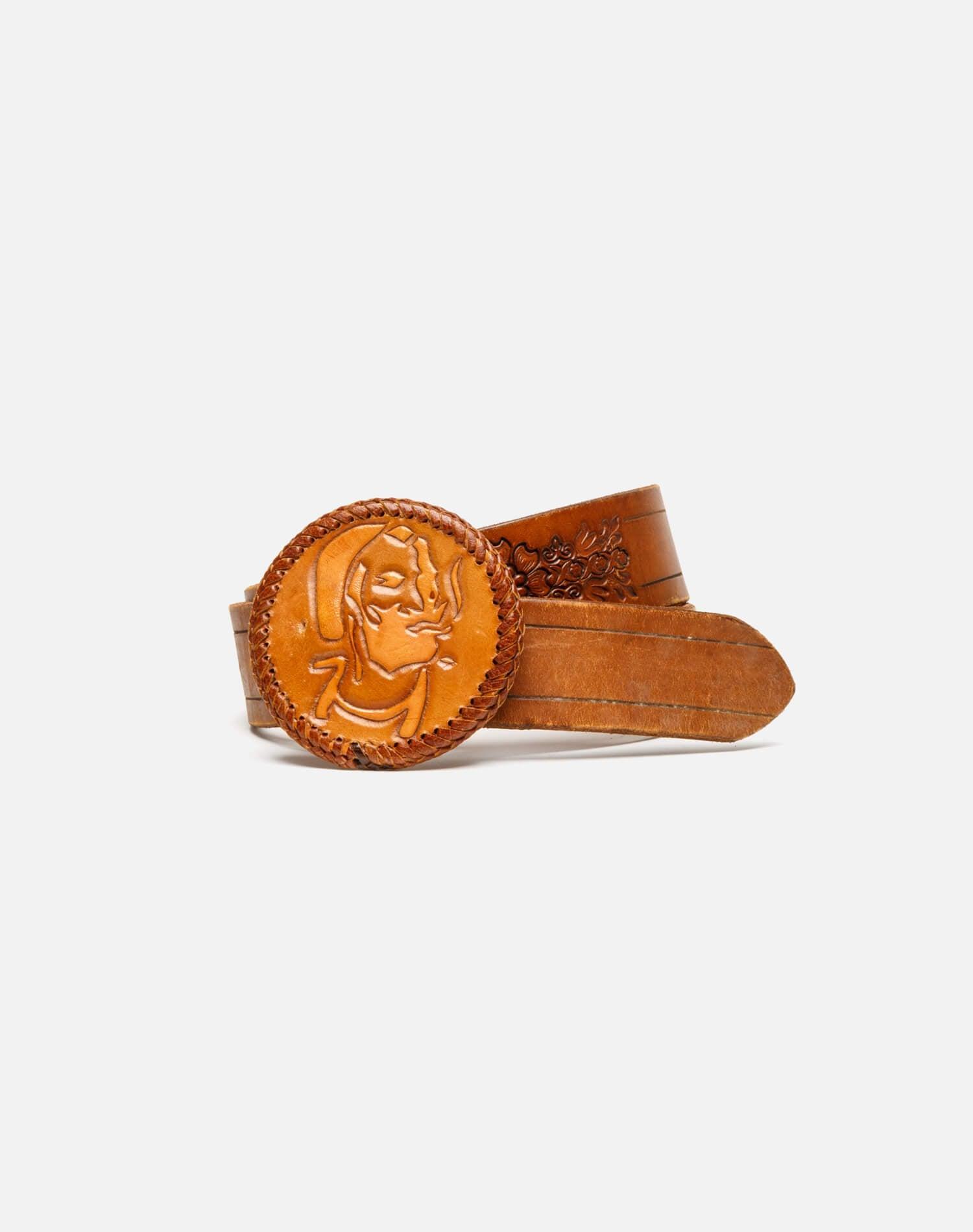 70s Zig Zag Leather Buckle on Embossed Belt Female Product Image