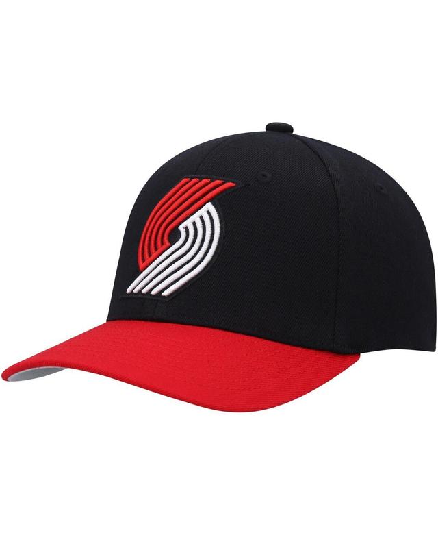 Mens Mitchell & Ness Black/Red Portland Trail Blazers MVP Team Two-Tone 2.0 Stretch-Snapback Hat Product Image