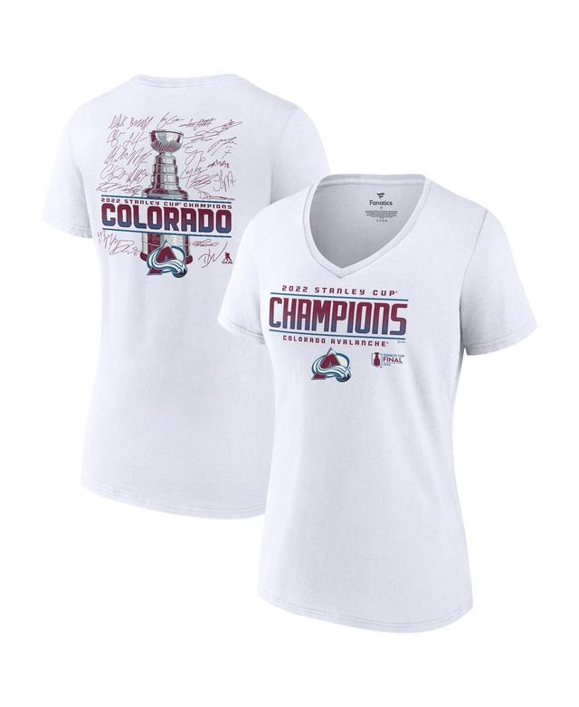 Womens Fanatics White Colorado Avalanche 2022 Stanley Cup Champions Signature Roster V-Neck T-shirt Product Image