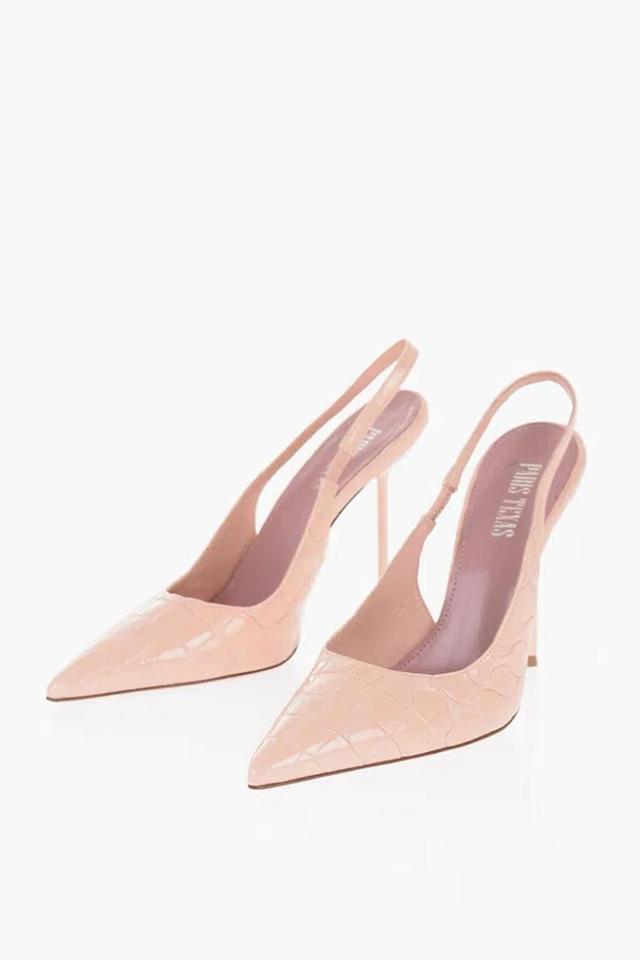 PARIS TEXAS Crocodile Effect Leather Lidia Slingback Pumps Heel 11cm In Pink Product Image