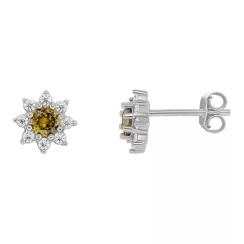 PRIMROSE Birthstone Cubic Zirconia Flower Stud Earrings, Womens, Silver Tone Aug Product Image