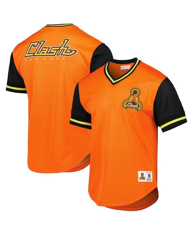 Mens Mitchell & Ness Orange San Jose Earthquakes Mesh V-Neck T-Shirt Product Image