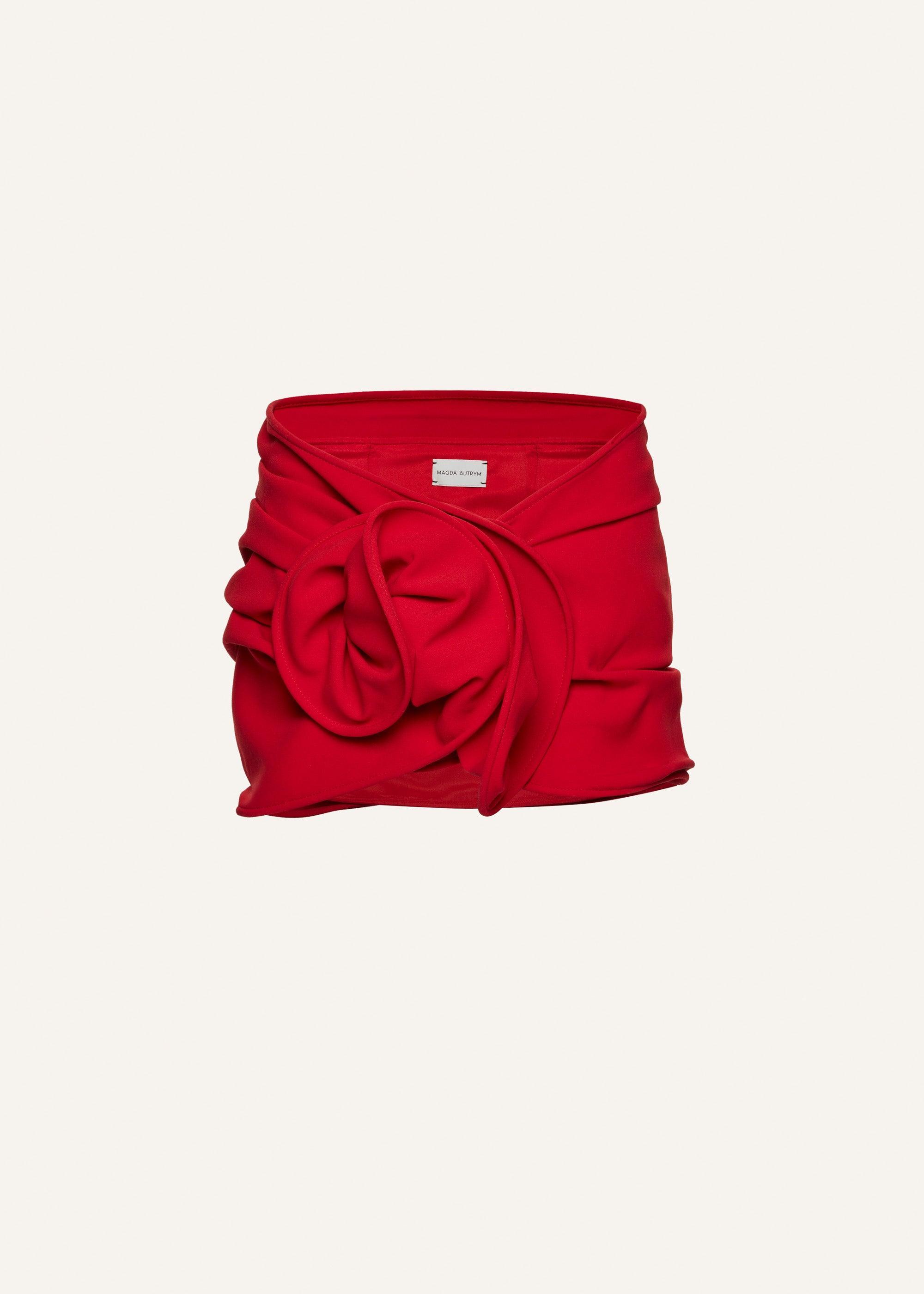 Wool rose mini skirt in red Product Image