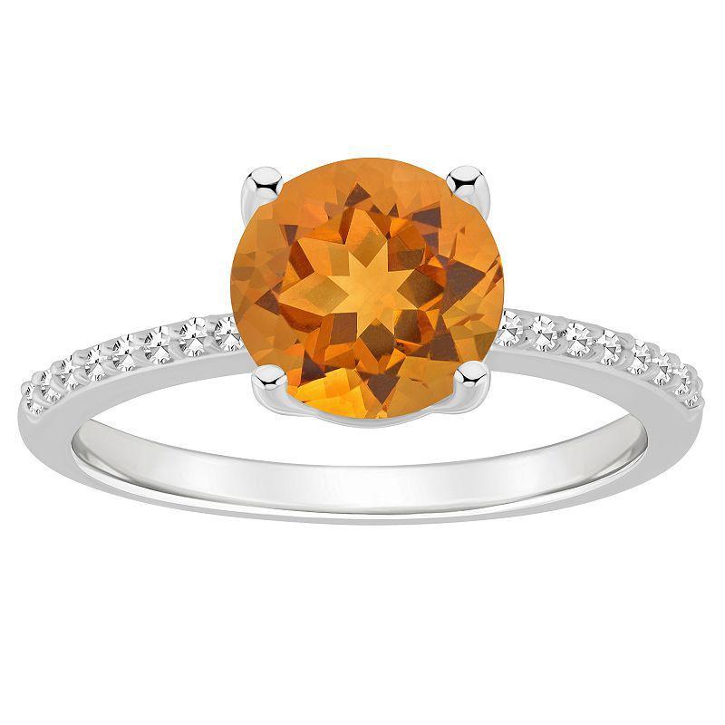 Alyson Layne Sterling Silver 8 mm Round Gemstone & 1/10 Carat T.W. Diamond Ring, Womens Citrine Product Image