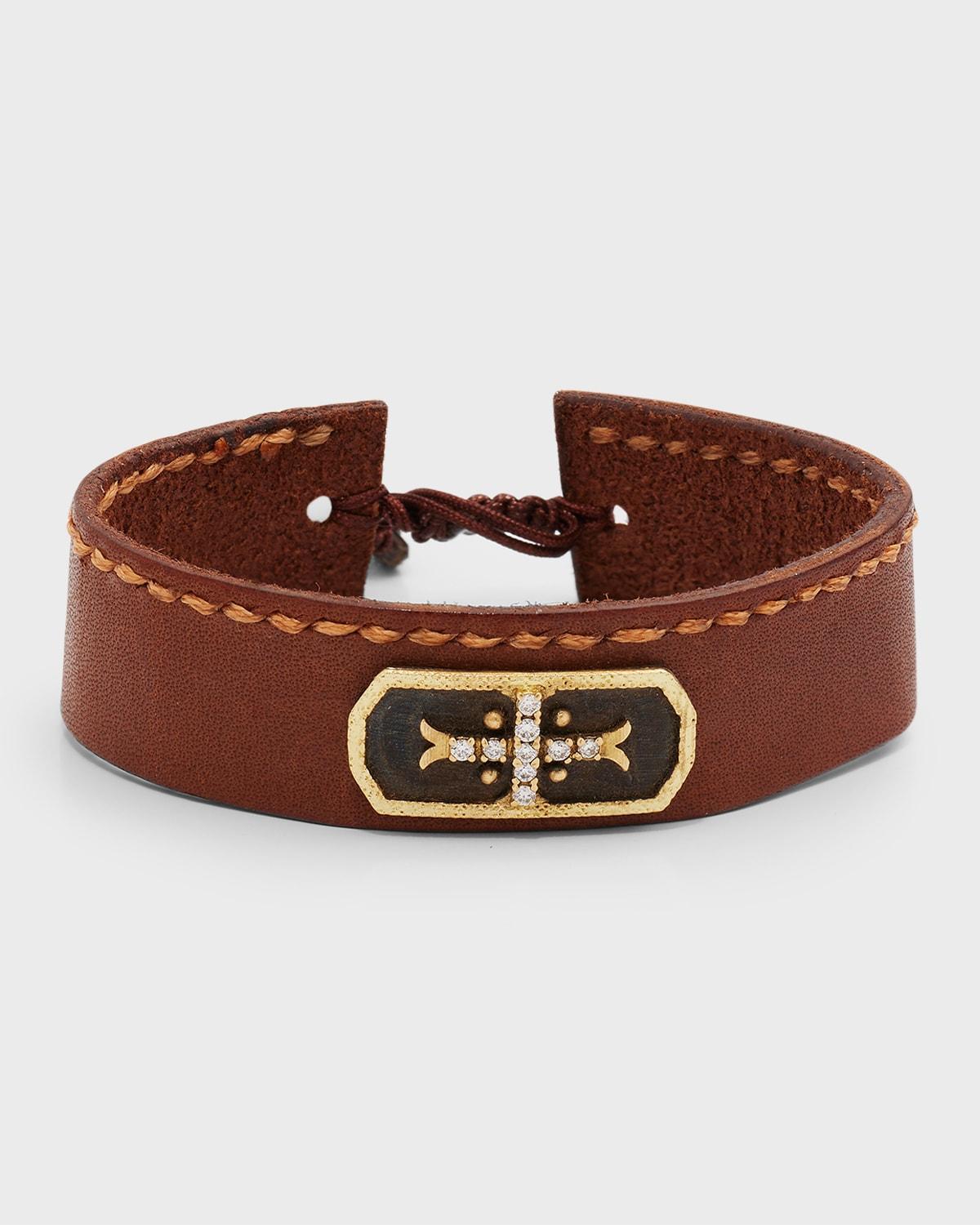 Mens Leather ID Bracelet with Diamonds Product Image