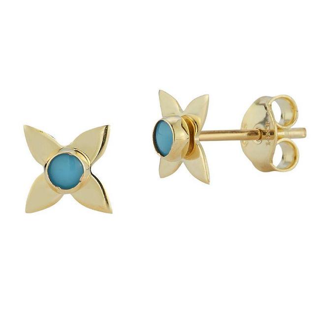 LUMINOR GOLD 14k Gold Simulated Turquoise Flower Stud Earrings, Womens, Yellow Product Image