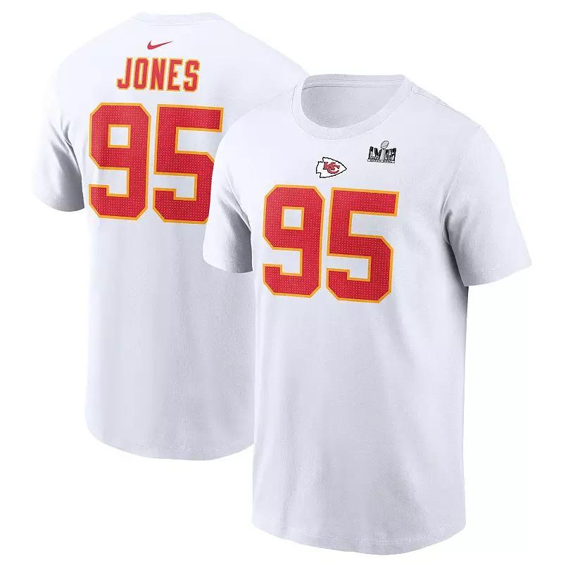 Mens Nike Chris Jones Kansas City Chiefs Super Bowl LVIII Patch Name & Number T-Shirt Product Image