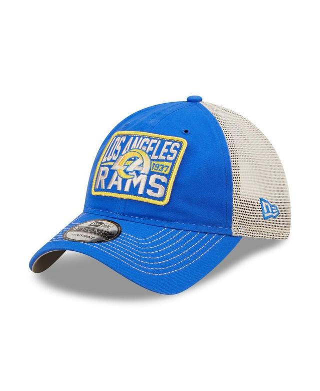 Mens New Era Royal Los Angeles Rams Devoted Trucker 9TWENTY Snapback Hat - Royal Product Image