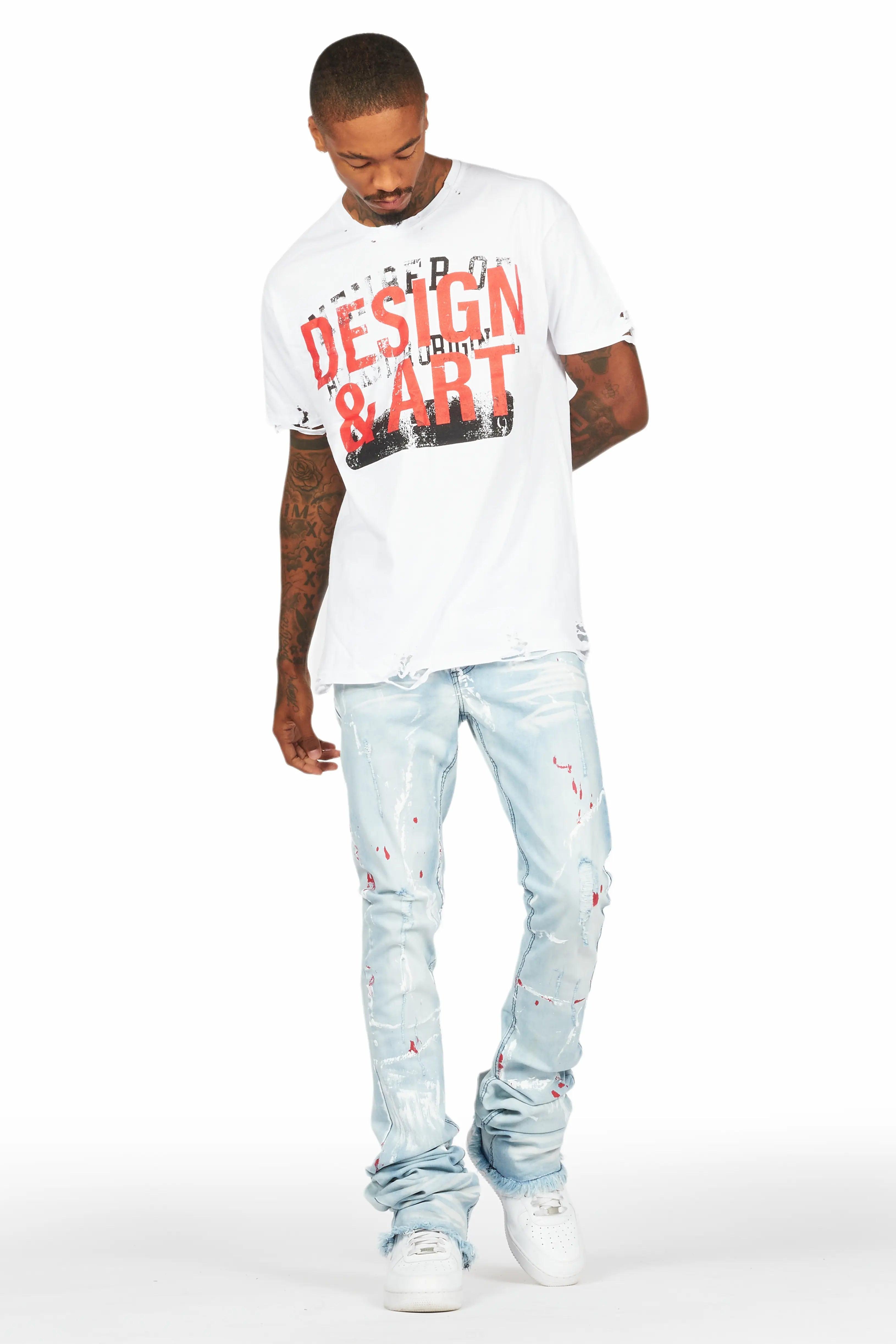 Magar White T-Shirt/Super Stacked Flare Jean Set Male Product Image