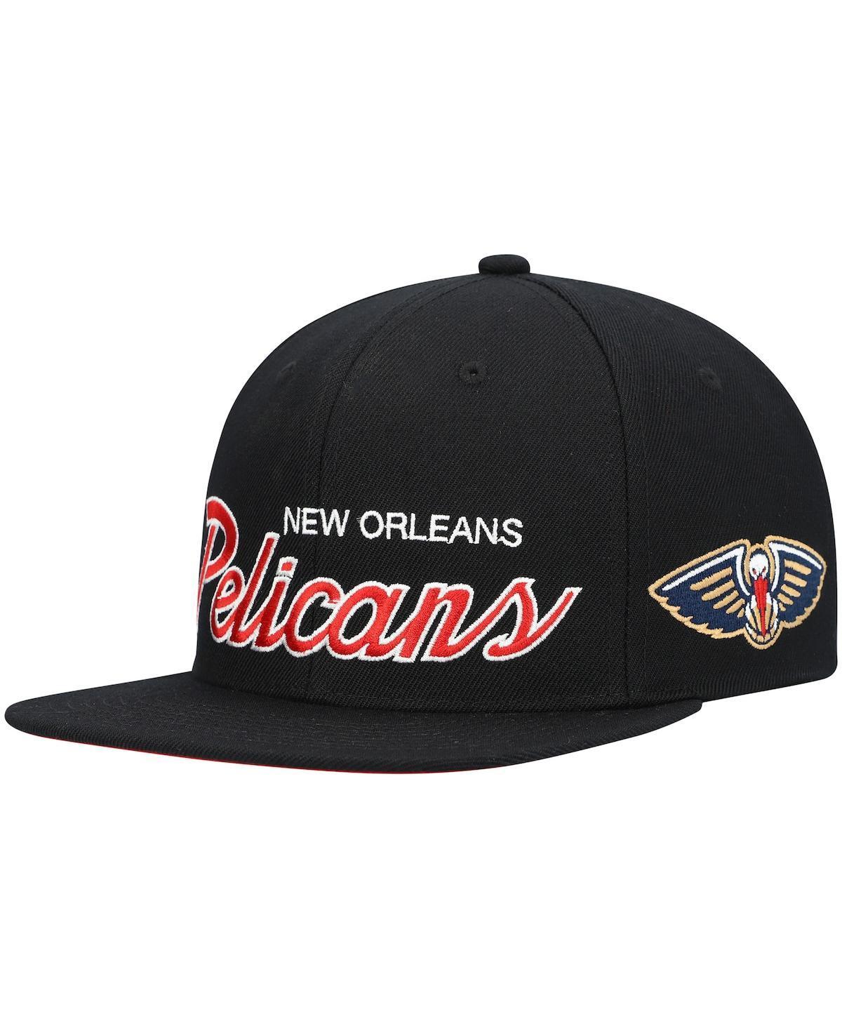 Mens Mitchell & Ness Black New Orleans Pelicans Hardwood Classics Script 2.0 Snapback Hat Product Image