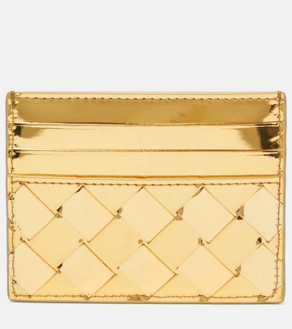 BOTTEGA VENETA Intrecciato Leather Card Holder In Gold Product Image