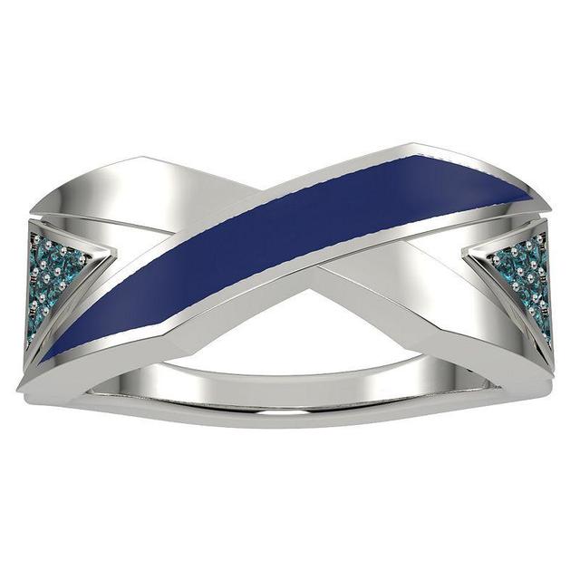 Mens Sterling Silver Blue Topaz & Blue Enamel Ring Product Image