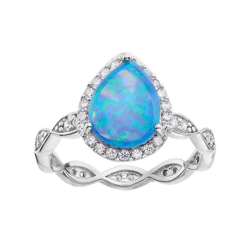 Sophie Miller Sterling Silver Lab-Created Blue Opal & Cubic Zirconia Pear Ring, Womens Product Image