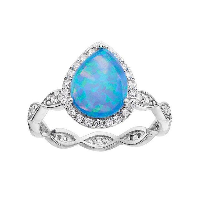 Sophie Miller Sterling Silver Lab-Created Blue Opal & Cubic Zirconia Pear Ring, Womens Product Image