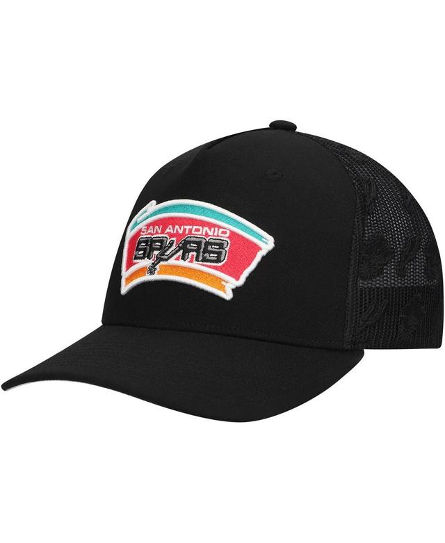 Mitchell & Ness Mens Black San Antonio Spurs Monogram All-Over Logo Mesh Trucker Adjustable Hat Product Image