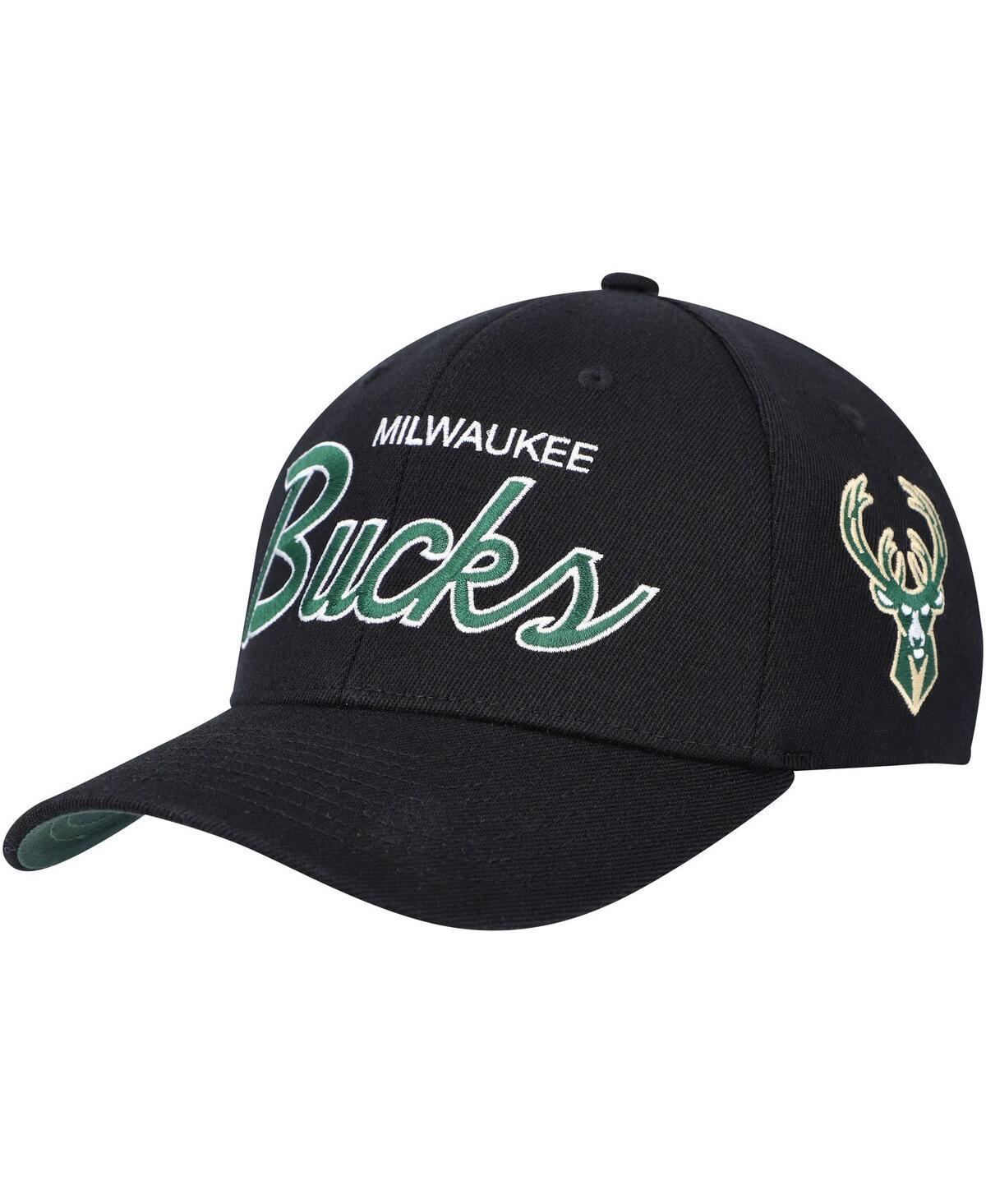 Mens Mitchell & Ness Black Milwaukee Bucks Mvp Team Script 2.0 Stretch Snapback Hat Product Image