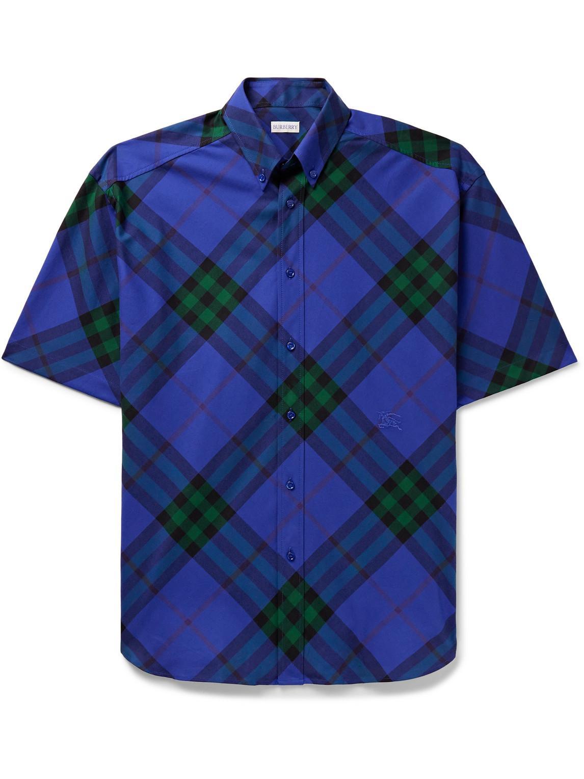 Button-down Collar Logo-embroidered Checked Cotton-twill Shirt In Blue Knight Product Image