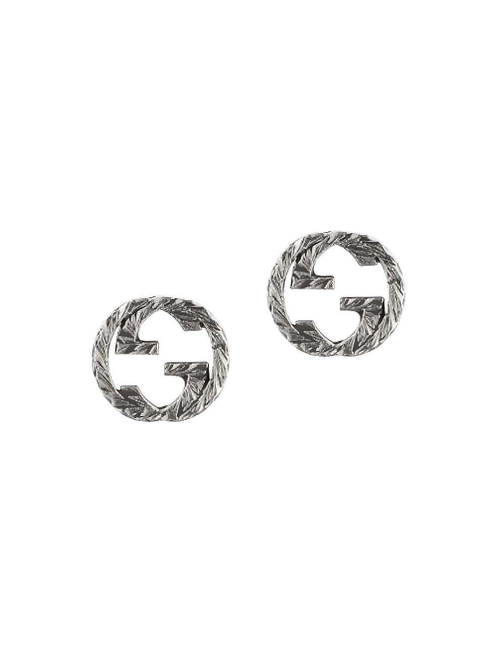 Womens Stud Earrings With Interlocking G Motif in Aged Sterling Silver Product Image