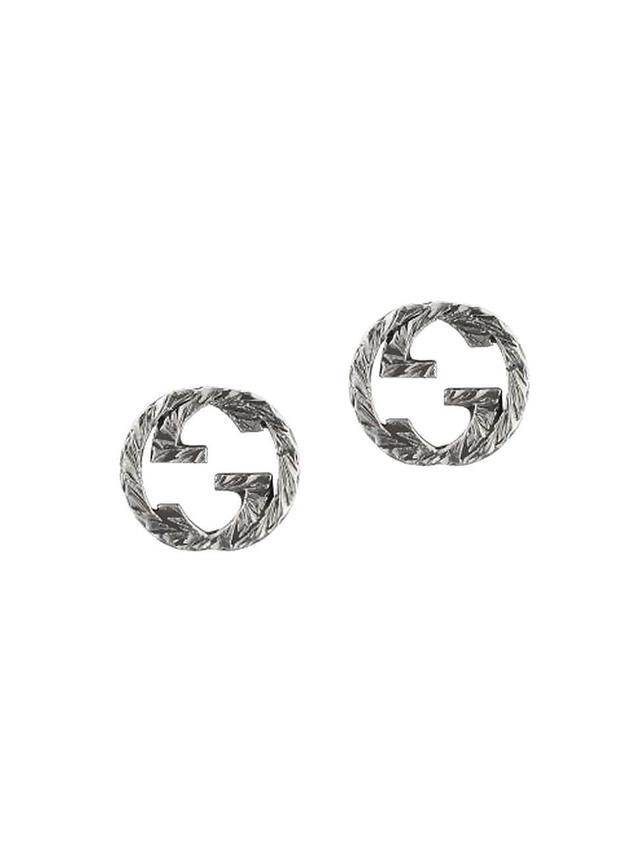 Womens Stud Earrings With Interlocking G Motif in Aged Sterling Silver Product Image