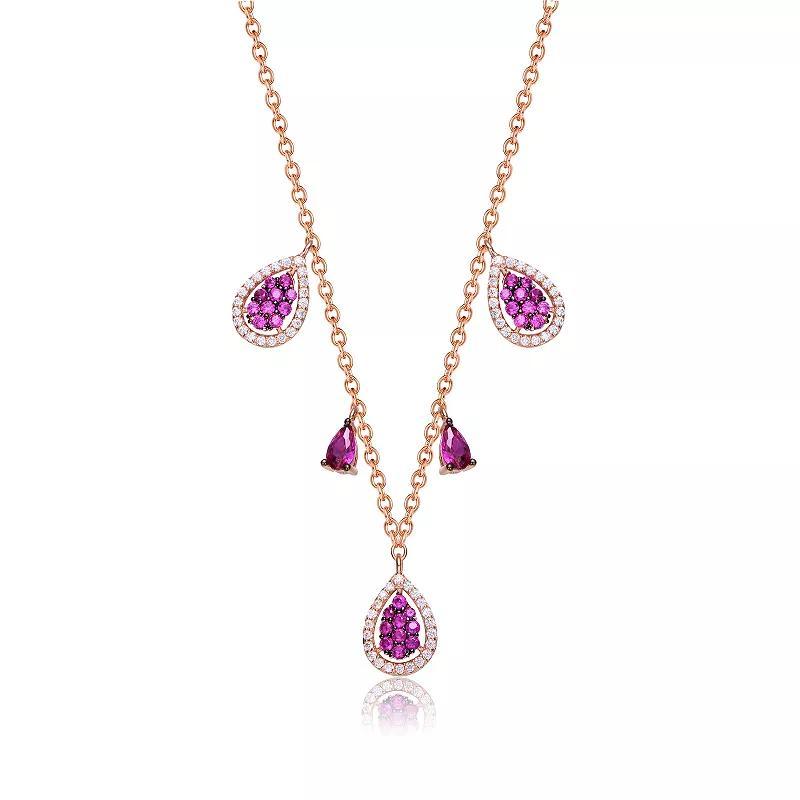 18k Rose Gold over Sterling Silver Cubic Zirconia Charm Necklace, Womens Pink Tone Product Image