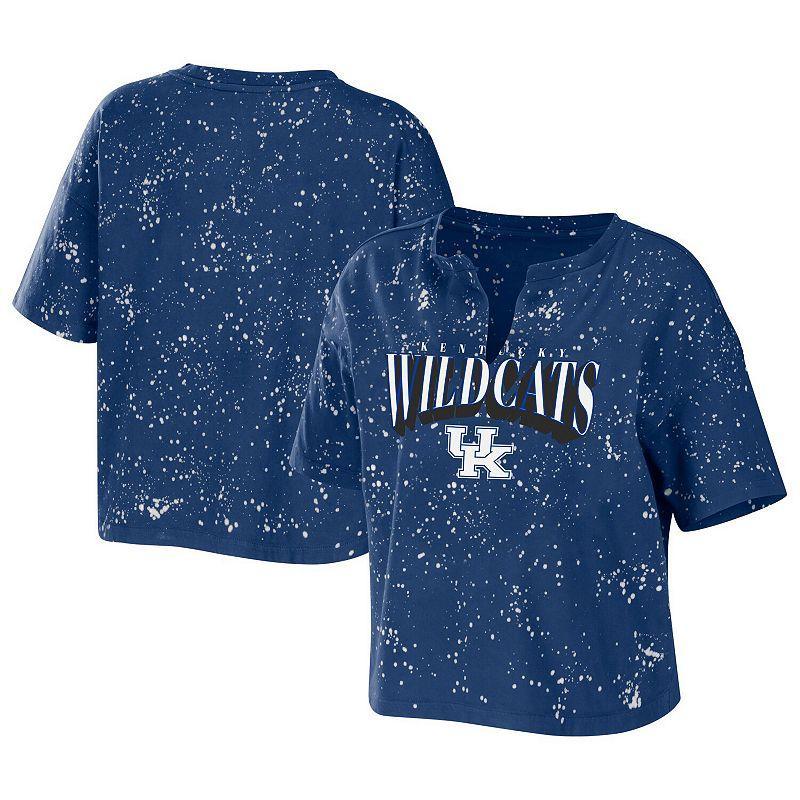 Womens WEAR by Erin Andrews Royal Kentucky Wildcats Bleach Wash Splatter Cropped Notch Neck T-Shirt Product Image