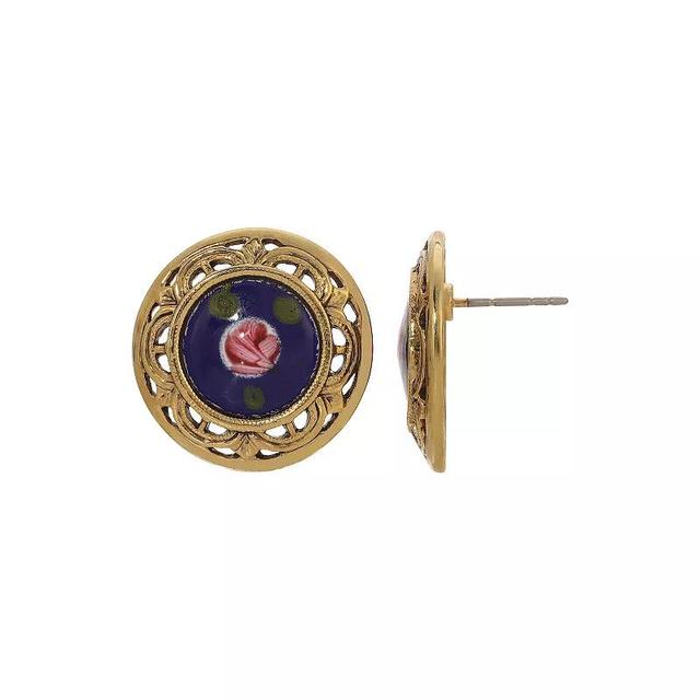 1928 Gold Tone Filigree Rose Stud Earrings, Womens, Blue Product Image