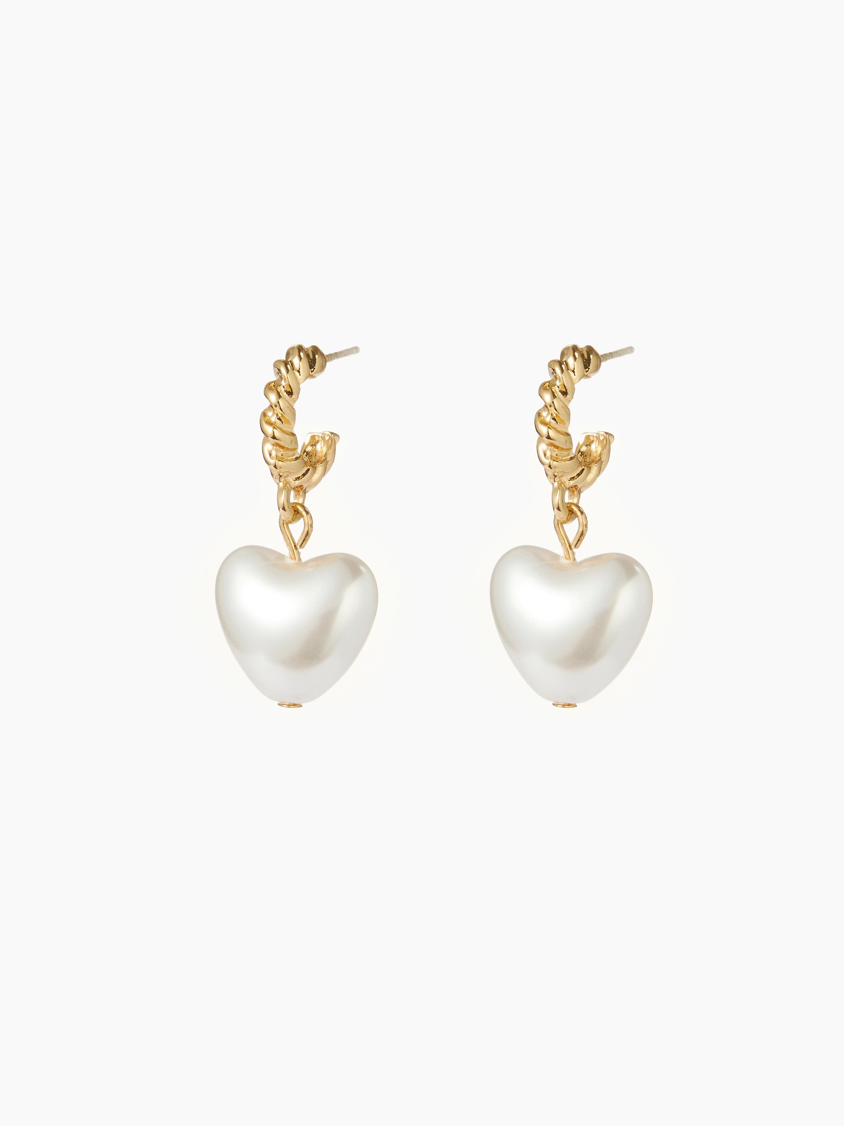 Faux Pearl Heart Hoop Drop Earrings Product Image