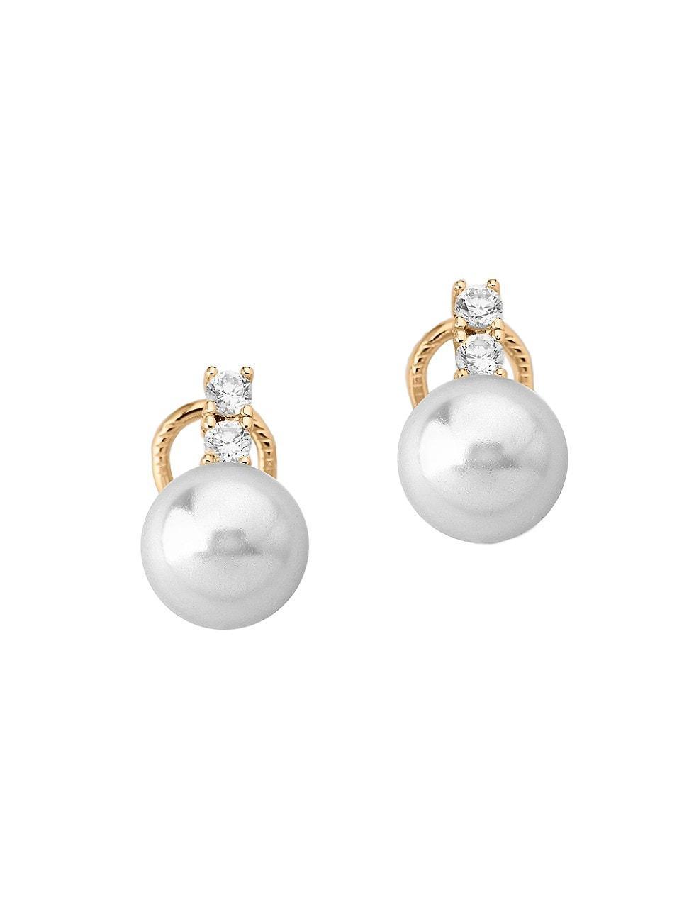 Womens Selene 18K Gold-Plated Silver, Cubic Zirconia & Faux White Pearl Omega Earrings Product Image