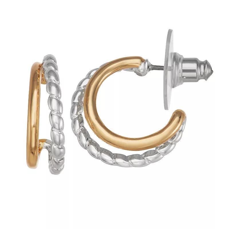 Napier Two Tone Textured Double Hoop Earrings, Womens Product Image