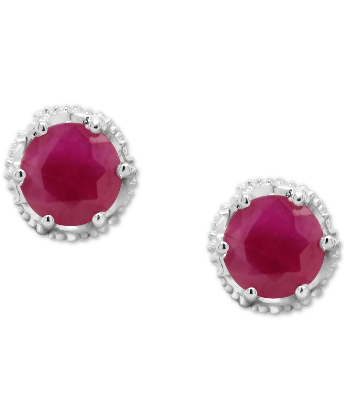 Sapphire Beaded Frame Stud Earrings (1-1/5 ct. t.w.) in Sterling Silver (Also Ruby) - Emerald Product Image