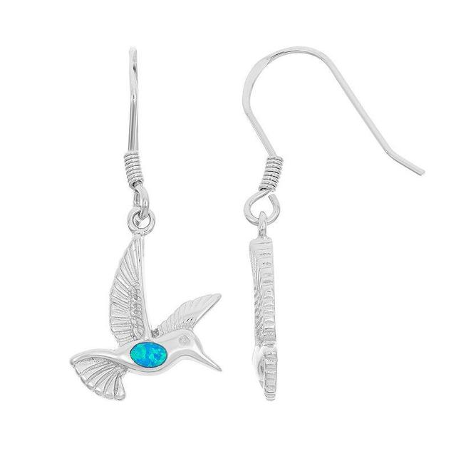 Lab-Created Blue Opal Sterling Silver Hummingbird Drop Earrings, Womens Product Image