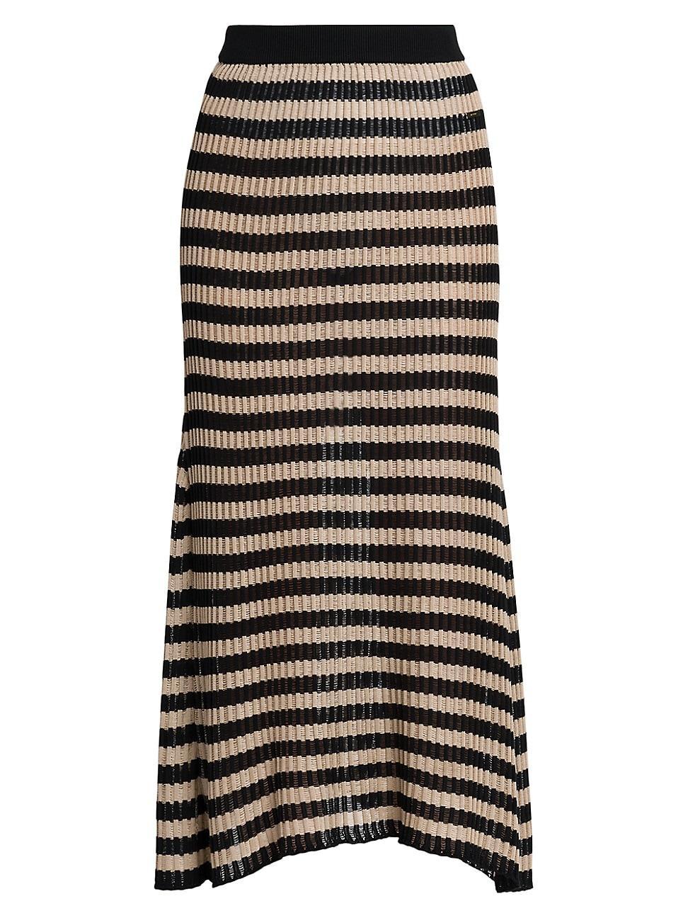 Womens Striped Knit Silk Midi-Skirt Product Image