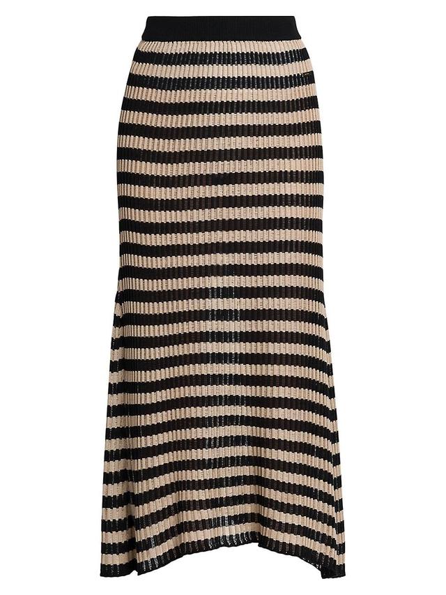 Womens Striped Knit Silk Midi-Skirt Product Image