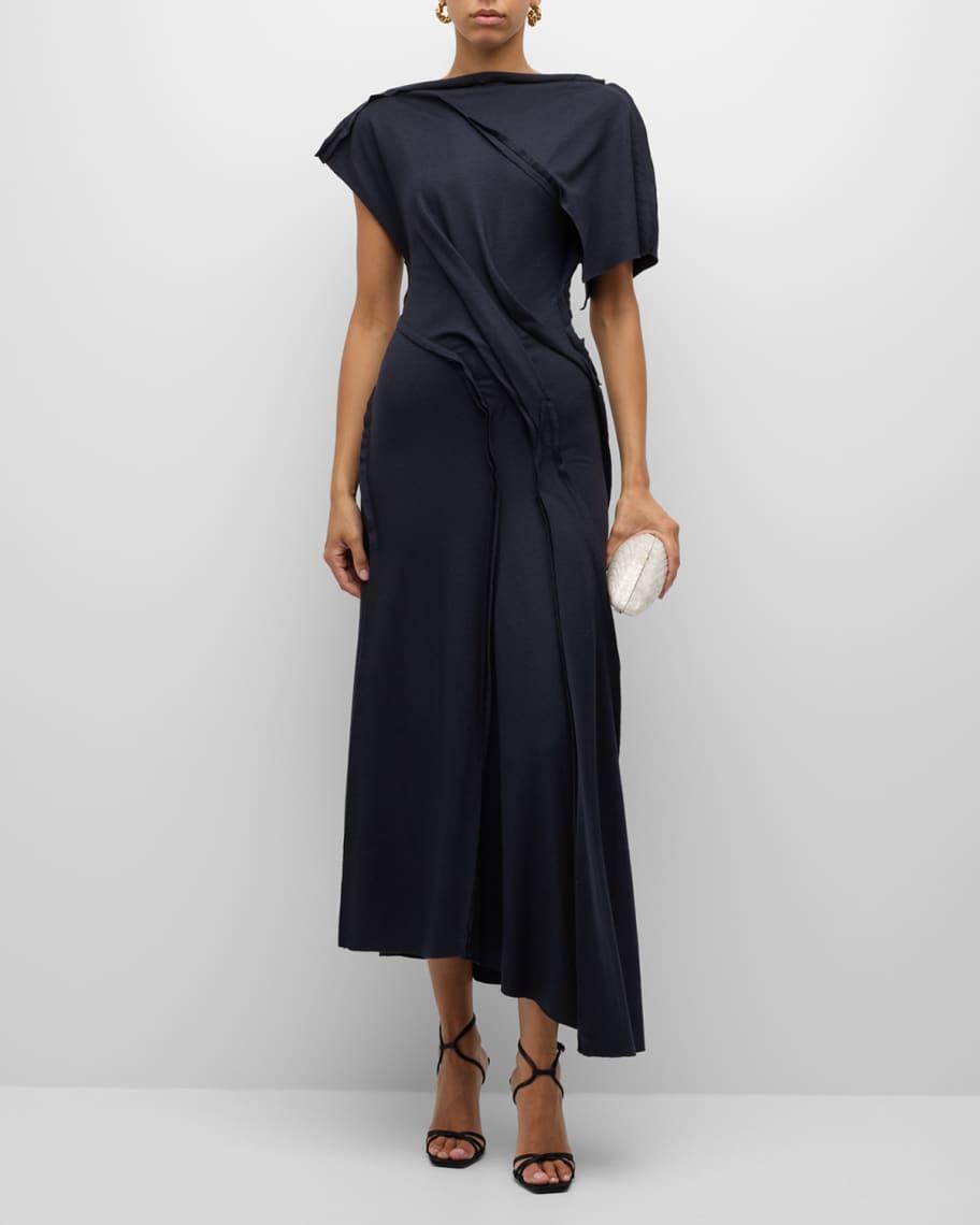 Asymmetric Draped Wool Jersey Maxi Dress Product Image