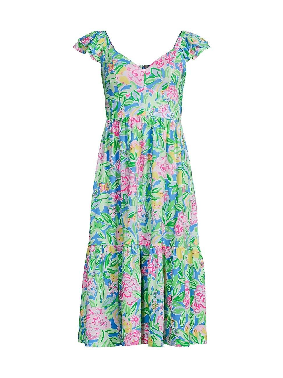 Lilly Pulitzer Bayleigh Flutter Sleeve Midi Grove Garden) Women's Dress Product Image