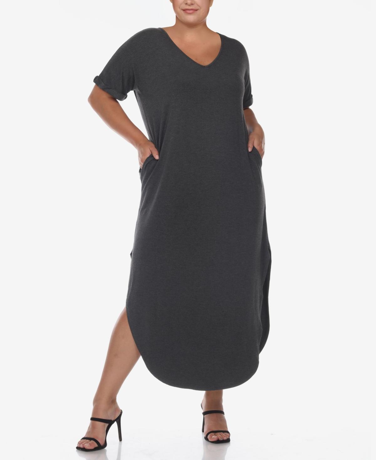 Plus Size White Mark Short Sleeve V-Neck Maxi Dress, Womens Blue Product Image