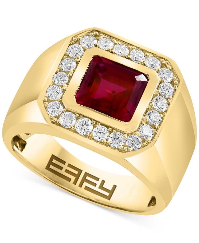 Effy Mens Lab Grown Ruby (8-1/8 ct. t.w.) & Lab Grown Diamond (5/8 ct. t.w.) Halo Ring in 14k Gold Product Image