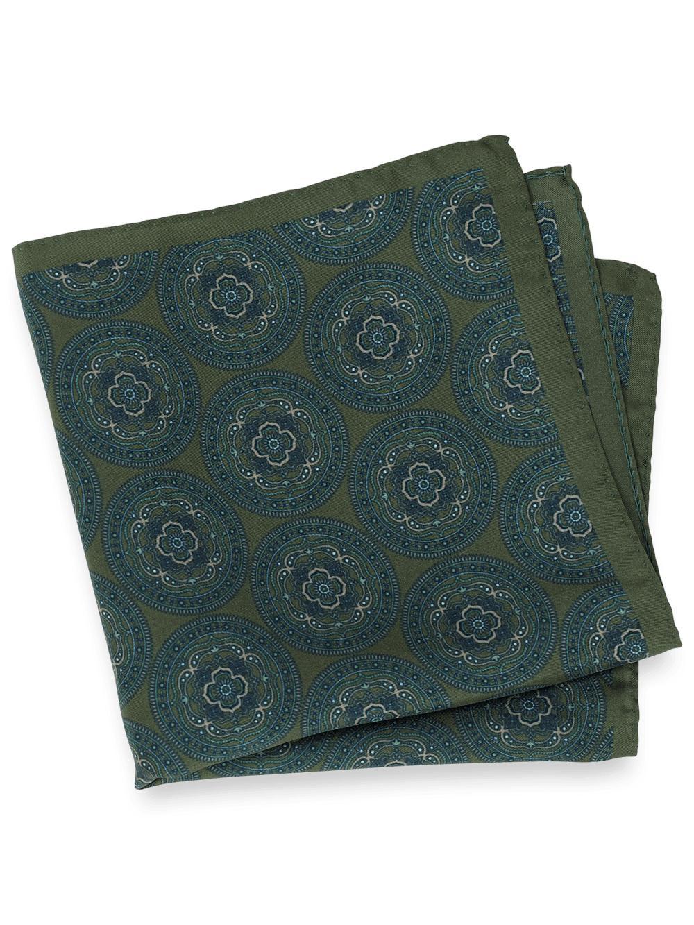 Medallion Silk Pocket Square - Green Product Image