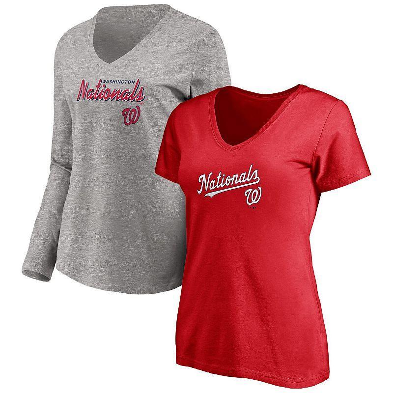 Womens Fanatics Branded Red/Heathered Gray Washington Nationals V-Neck T-Shirt Combo Set Product Image