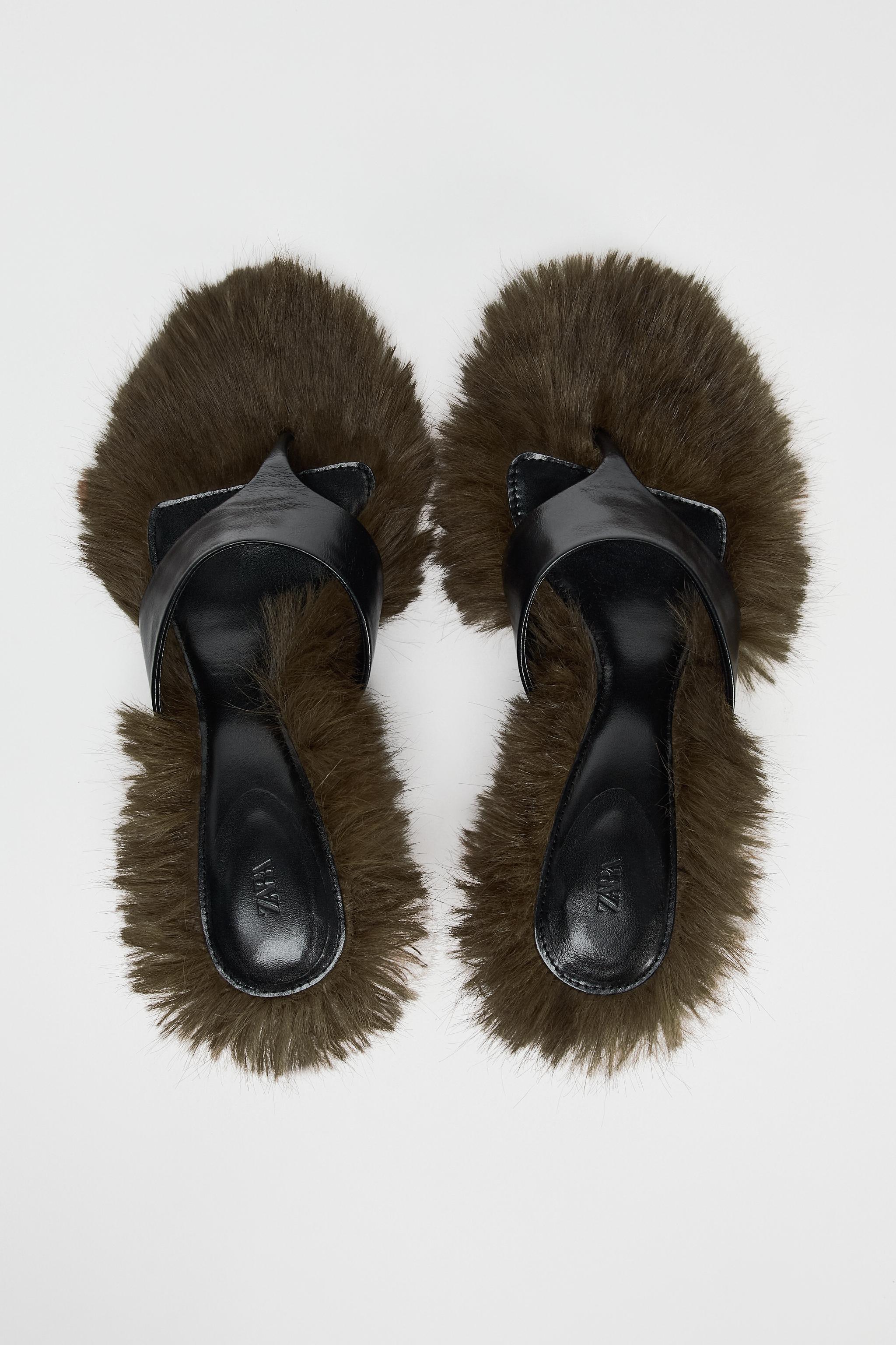 FAUX FUR LEATHER HEELED SANDALS LIMITED EDITION Product Image